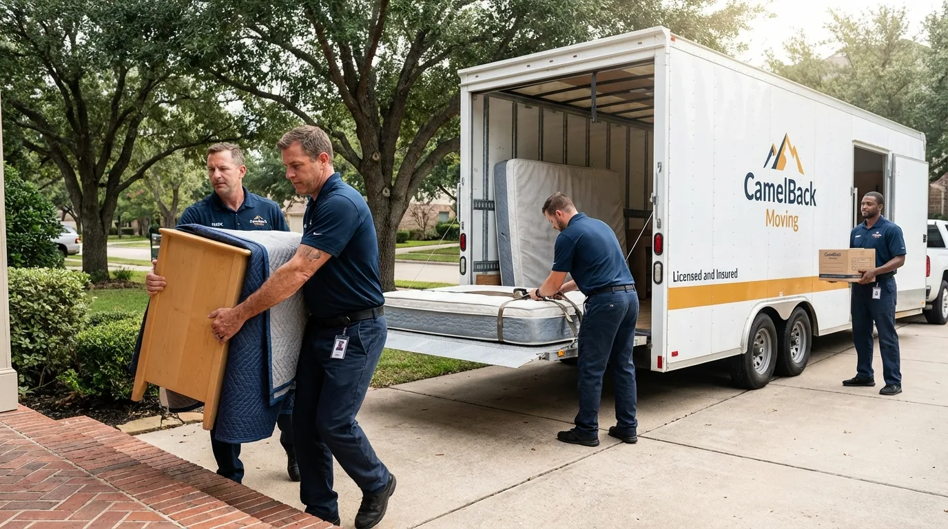 Crew loading residential truck for cross-state move from Edgard, LA